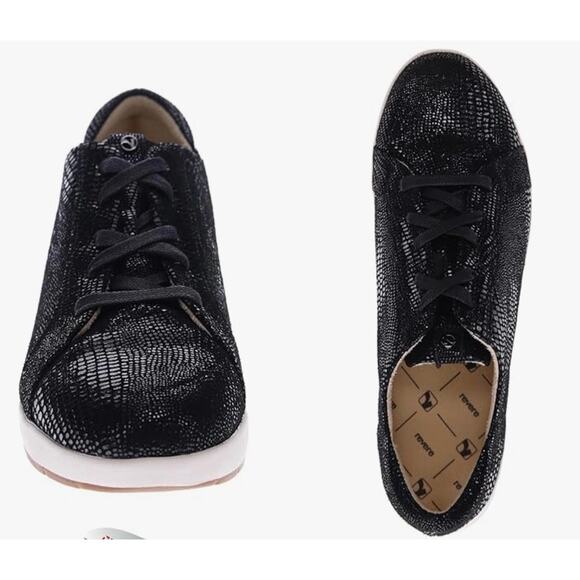 Revere Athens 9M Black Lizard Sneakers Leather Slip-Resistant Arch Support Work - Picture 1 of 8